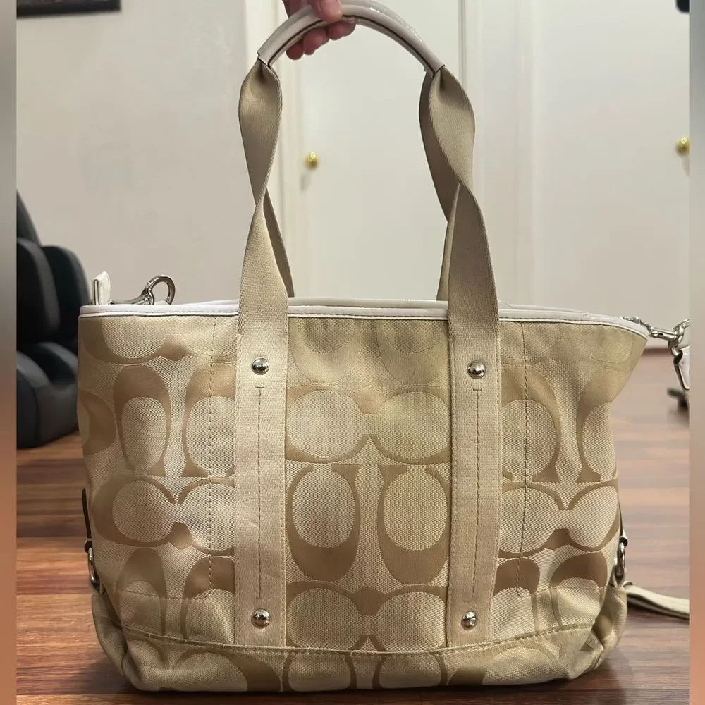 Coach Beige Signature Canvas Tote with Removable Strap